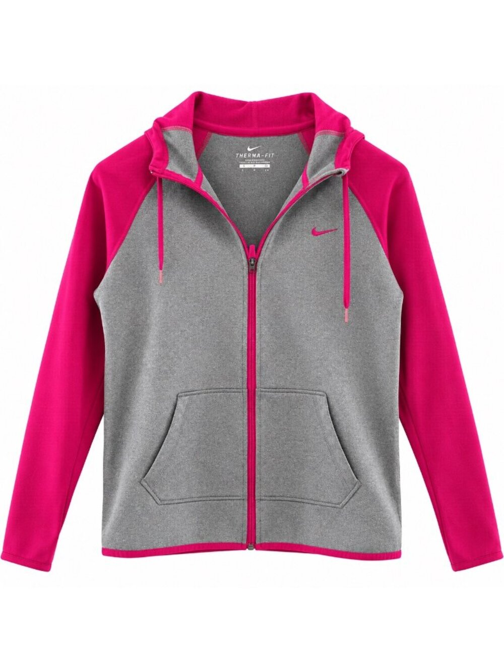 Nike Womens Therma-Fit Gray & Pink Zip-Up Hoodie Sweatshirt Size M
